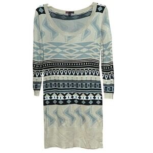 T/O Women's  M Aztec Tribal Long Sleeve Knit Pullover Sweater Dress Boho Bodycon